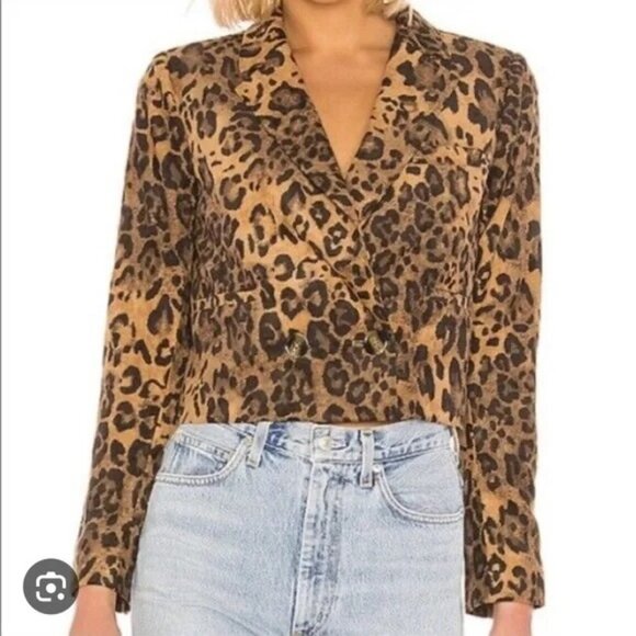 Lovers + Friends Atlanta Leopard Cropped Blazer Jacket Womens Size XS - Picture 2 of 9
